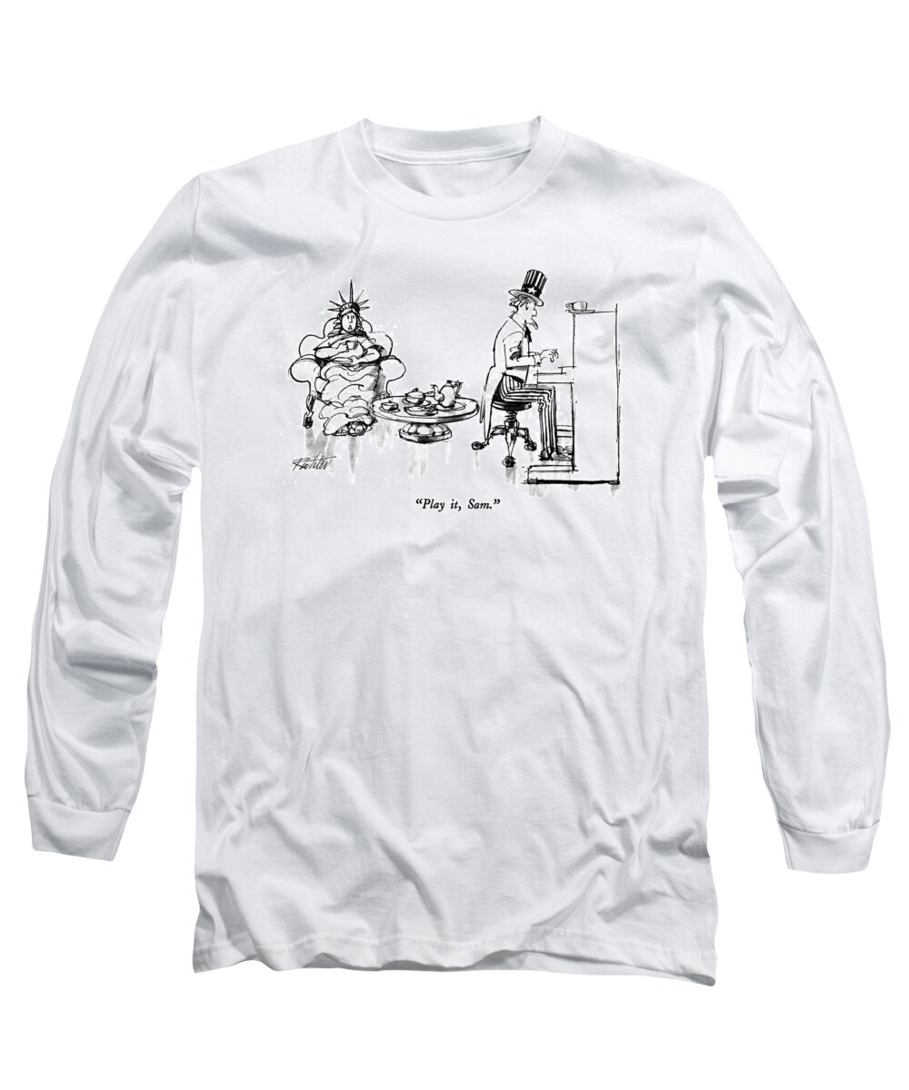 American Long Sleeve T-Shirt featuring the drawing Play It, Sam by Mischa Richter