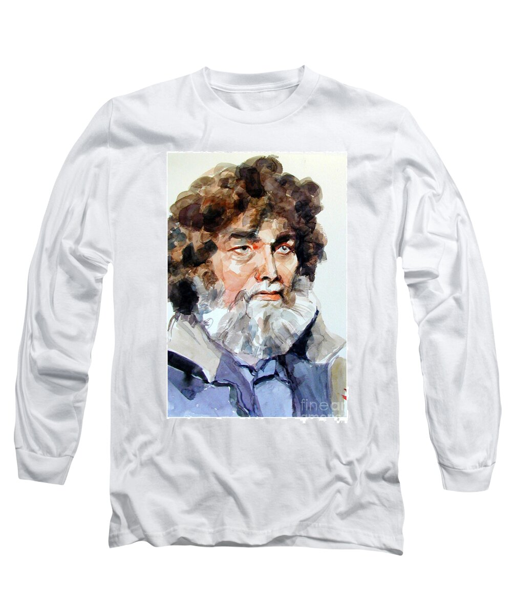 Greta Corens Portraits Long Sleeve T-Shirt featuring the painting Watercolor Portrait of a Sailor by Greta Corens