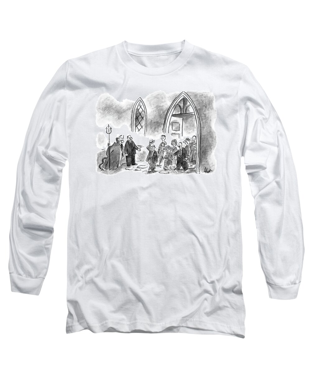 Priest Long Sleeve T-Shirt featuring the drawing Priest, Talking To The Devil, Points by Frank Cotham