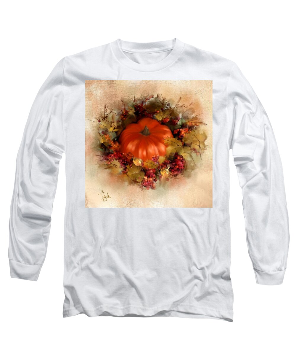 Pumpkins Long Sleeve T-Shirt featuring the painting Spiced Pumpkin by Colleen Taylor