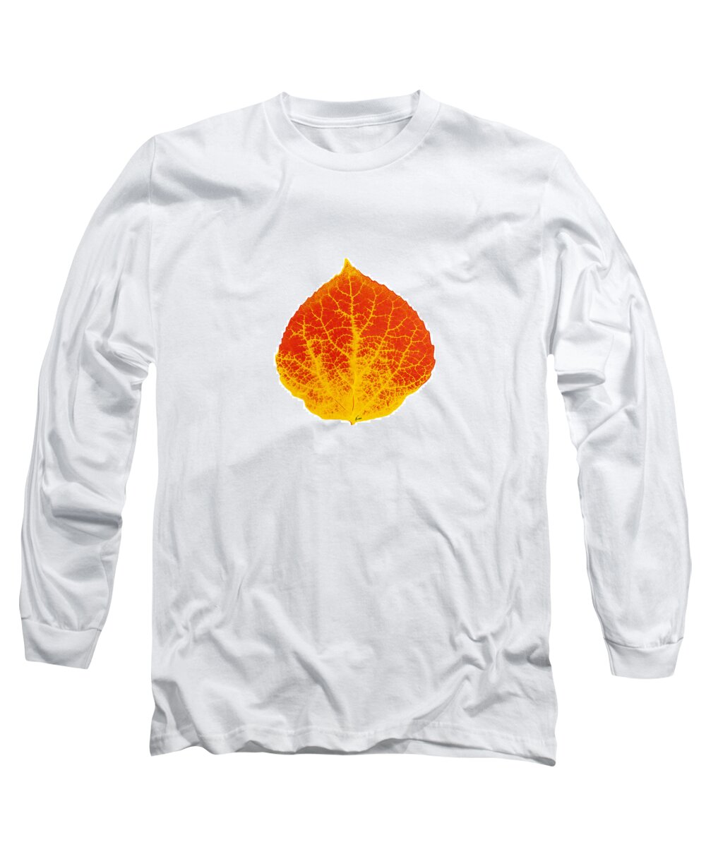 Aspen Leaf Long Sleeve T-Shirt featuring the digital art Red and Yellow Aspen Leaf 2 by Agustin Goba