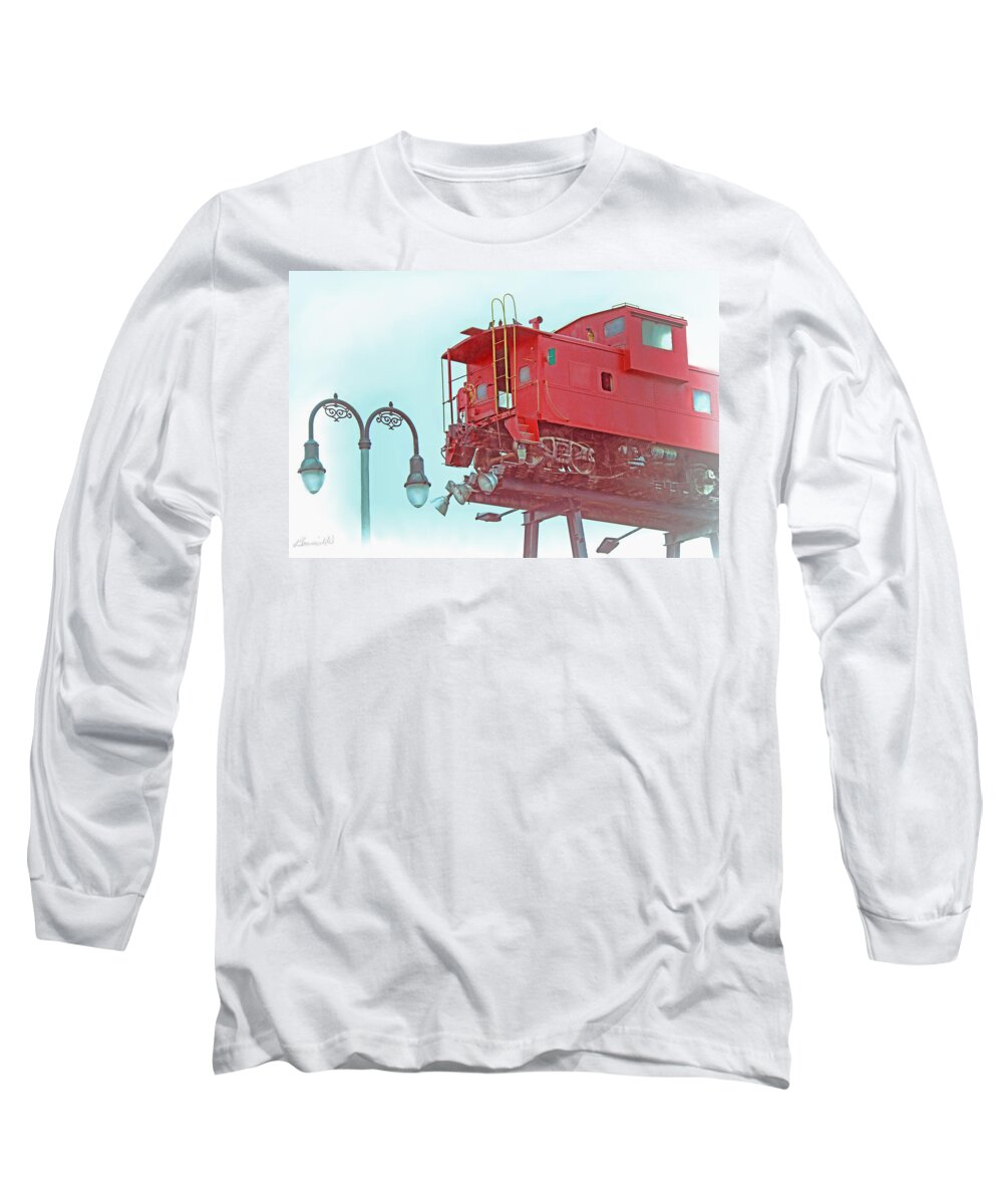 Caboose Long Sleeve T-Shirt featuring the photograph Red Caboose in the Sky2 by Bonnie Willis