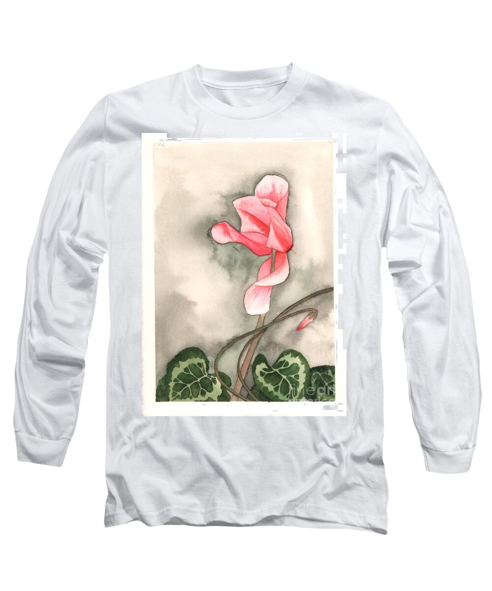 Cyclamen Long Sleeve T-Shirt featuring the painting Red Cyclamen by Hilda Wagner