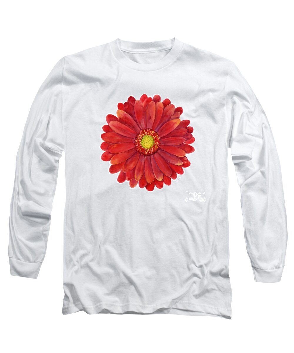 Red Long Sleeve T-Shirt featuring the painting Red Gerbera Daisy by Amy Kirkpatrick