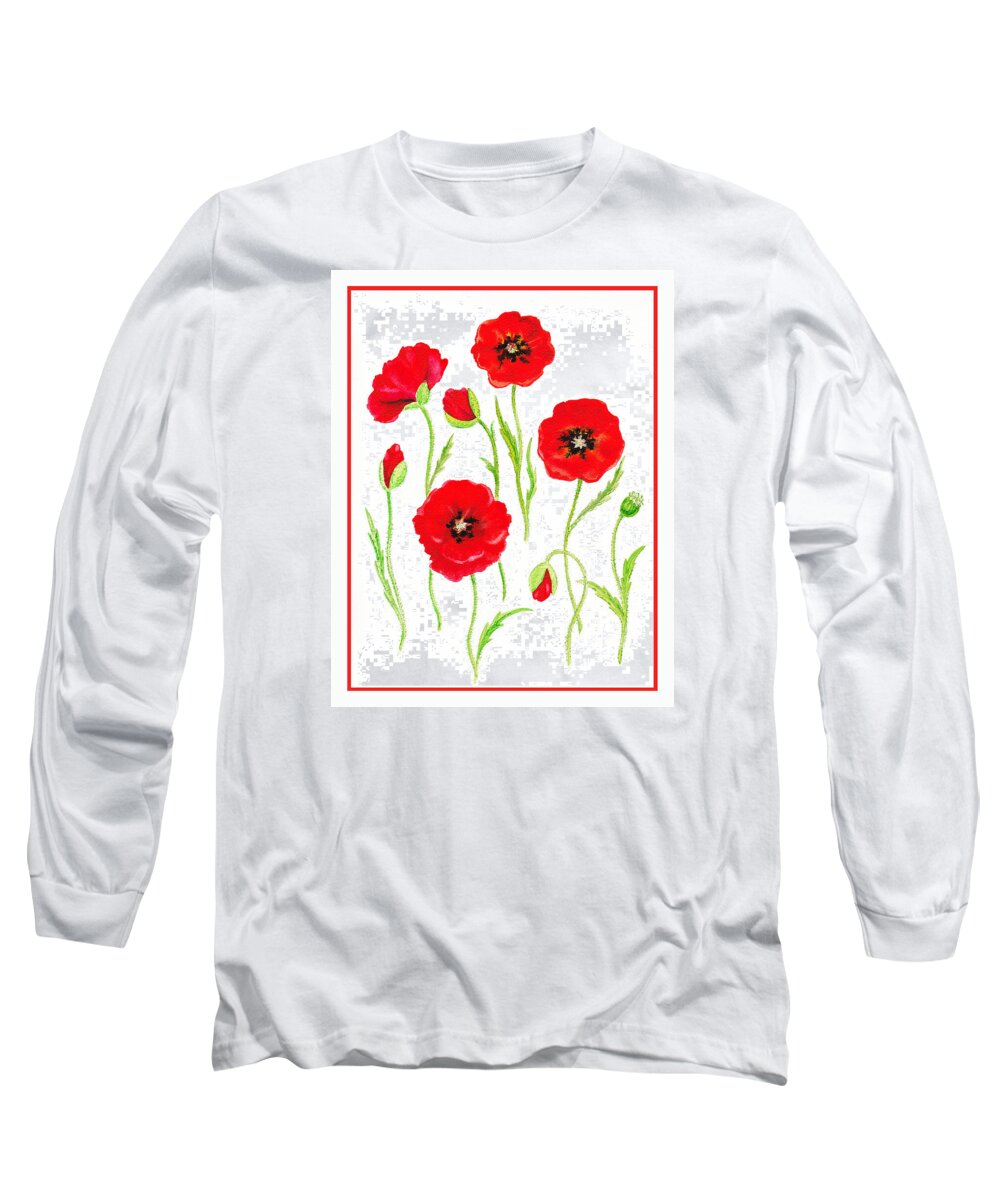 Poppies Long Sleeve T-Shirt featuring the painting Red Poppies by Irina Sztukowski