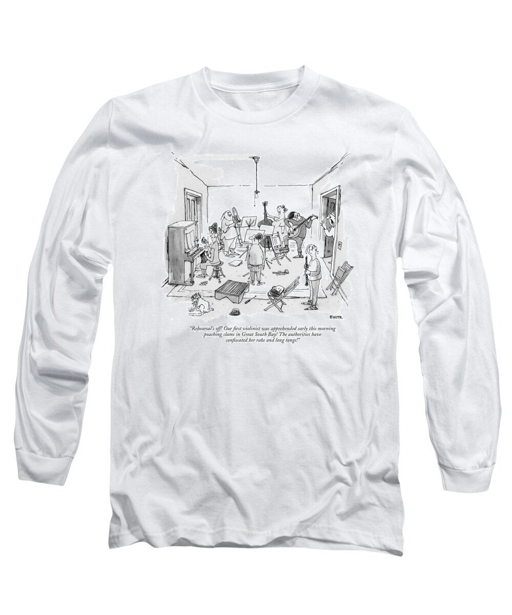 76913 Gbo George Booth Long Sleeve T-Shirt featuring the drawing Rehearsal's Off by George Booth