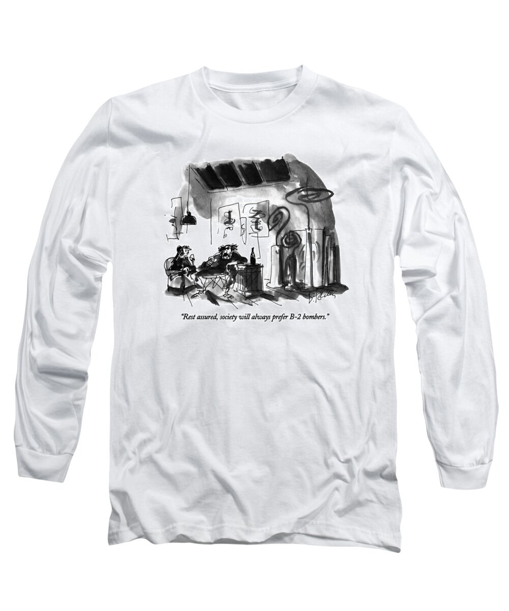 

 Artist Says To Woman In His Studio As They Drink Wine. 
Artists Long Sleeve T-Shirt featuring the drawing Rest Assured by Donald Reilly