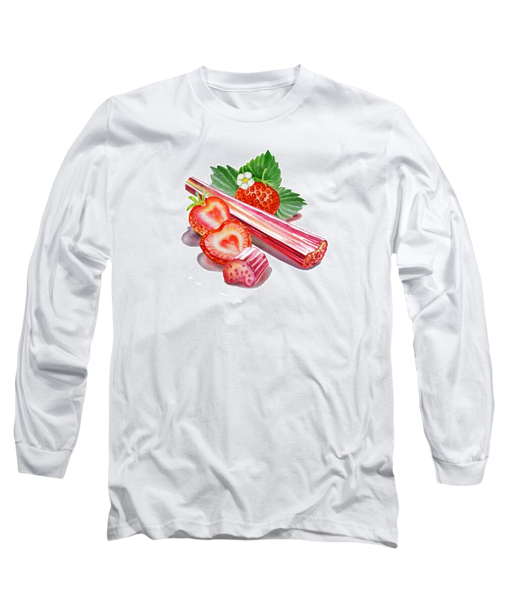 Rhubarb Long Sleeve T-Shirt featuring the painting Rhubarb Strawberry by Irina Sztukowski