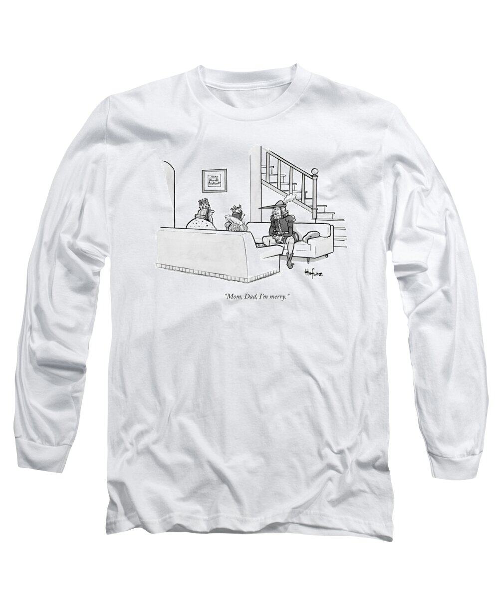 Mom Long Sleeve T-Shirt featuring the drawing Robin Hood Sits Down With His King And Queen by Kaamran Hafeez