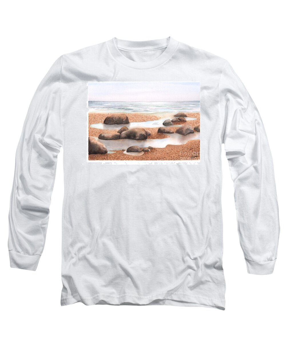 Beach Long Sleeve T-Shirt featuring the painting Rock Pools in the Sand by Hilda Wagner