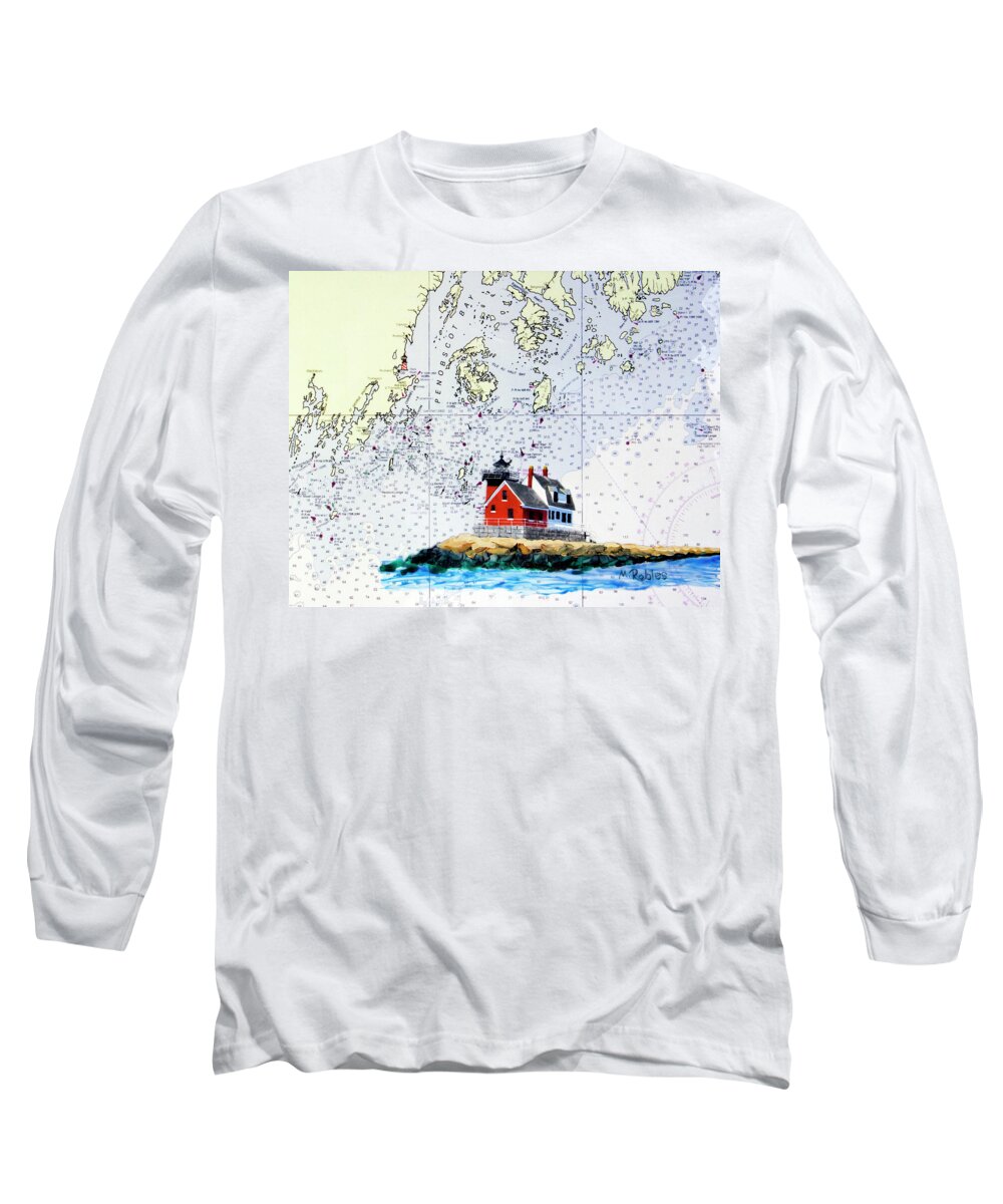 Rockland Long Sleeve T-Shirt featuring the painting Rockland Breakwater Light by Mike Robles