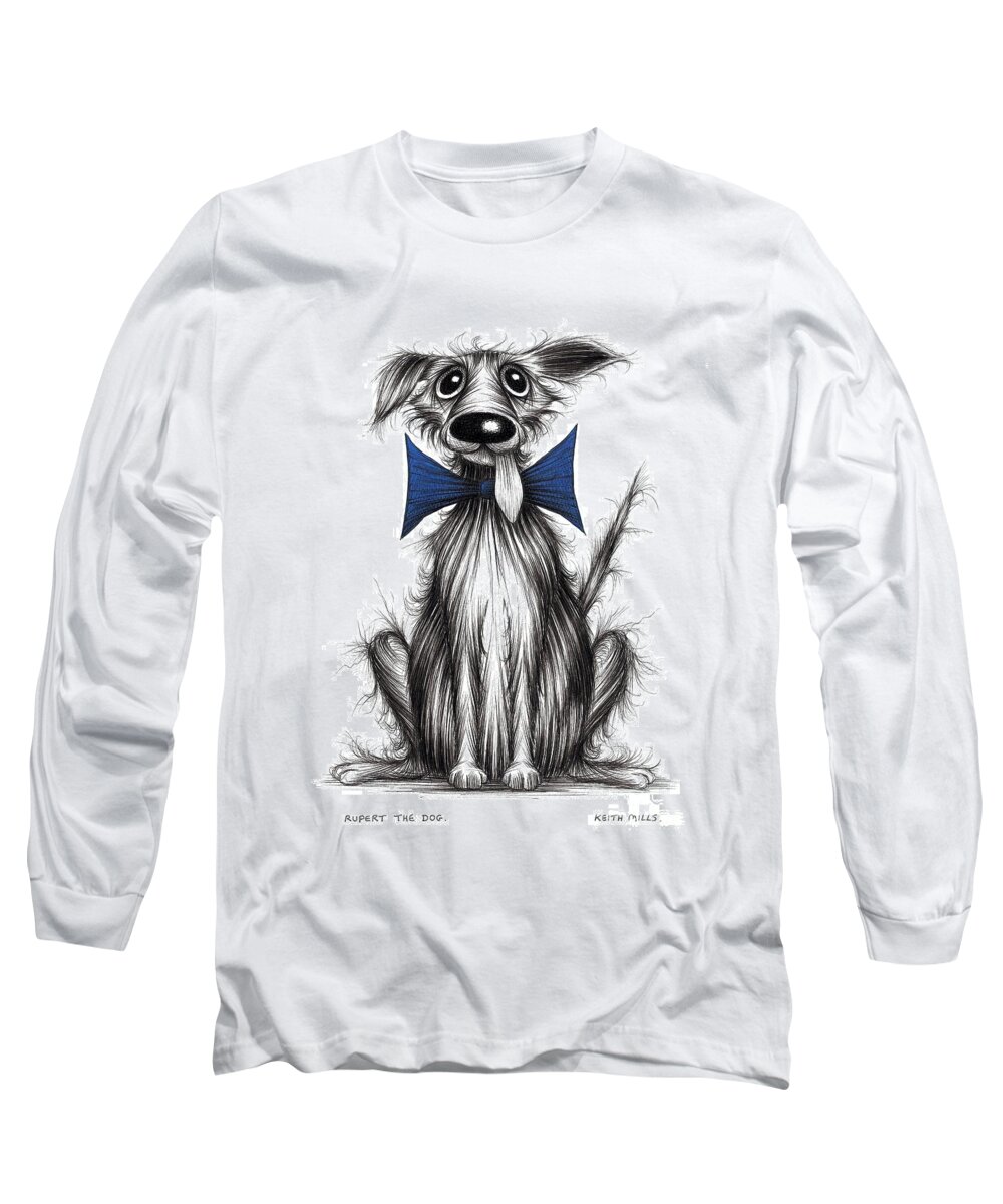 Dogs Tongue Long Sleeve T-Shirt featuring the drawing Rupert the dog by Keith Mills