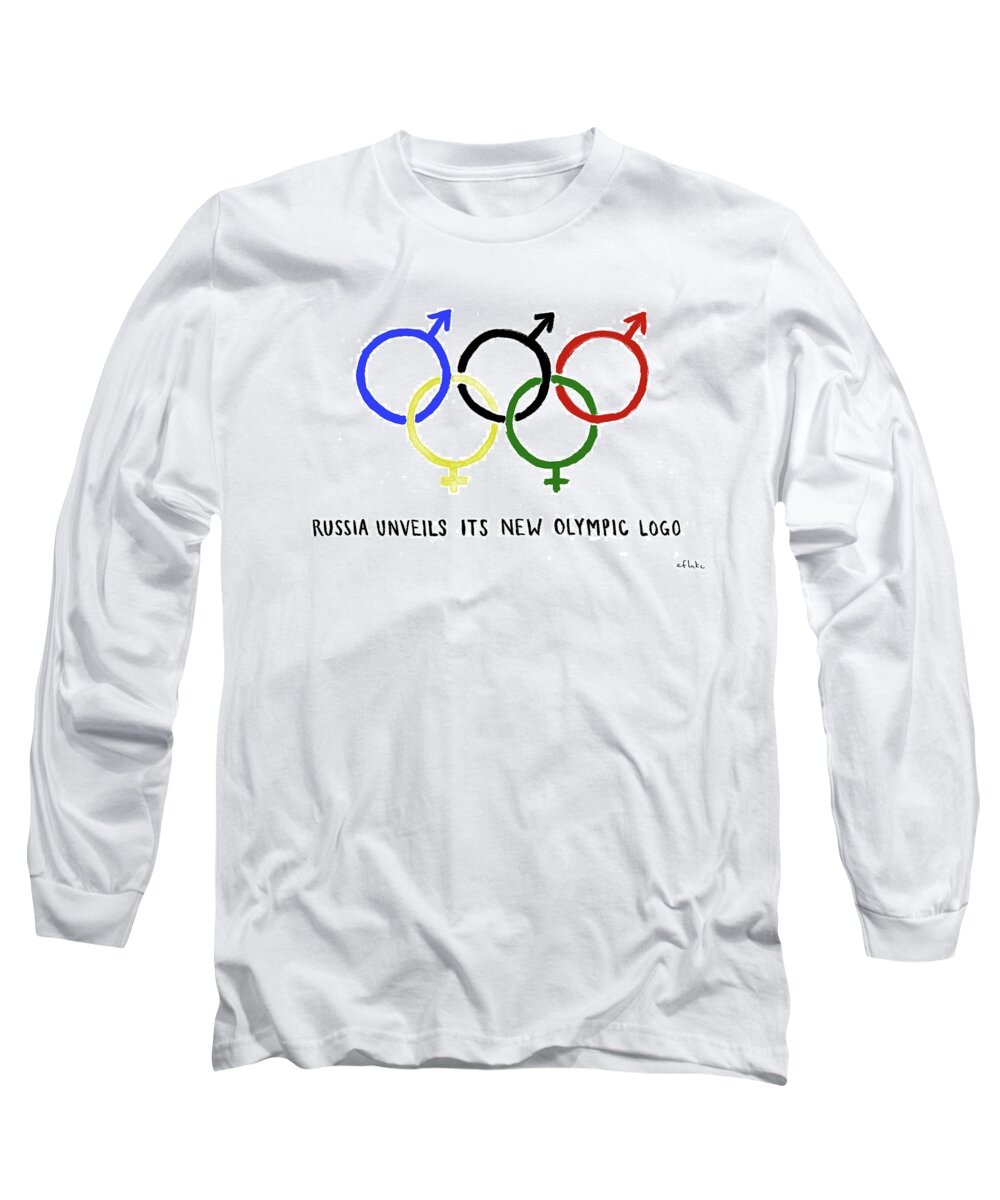 Russia Unveils Its New Olympic Logo Long Sleeve T-Shirt featuring the drawing Russia Unveils Its New Olympic Logo by Emily Flake