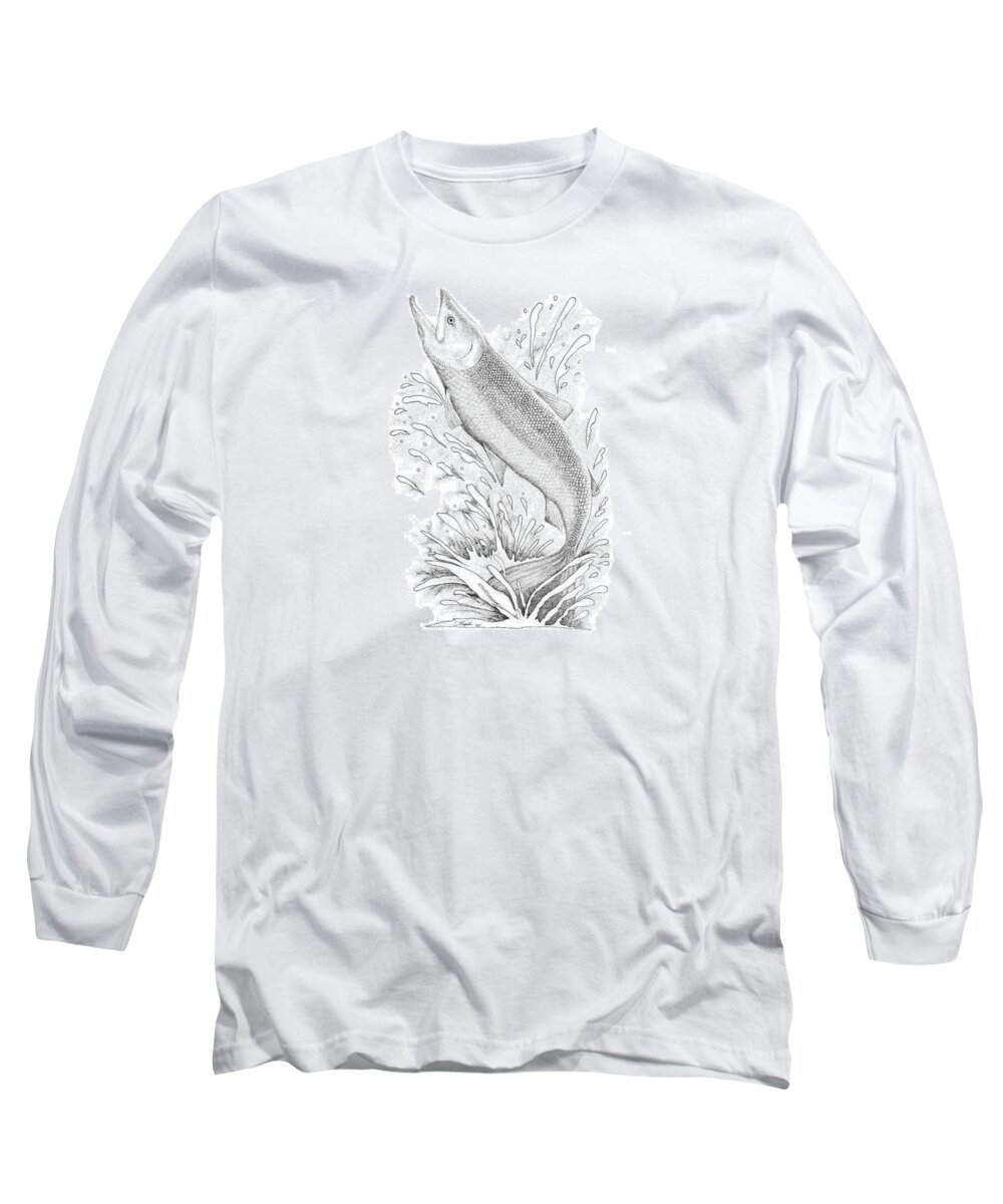 Wildlife Long Sleeve T-Shirt featuring the drawing Salmon by Lawrence Tripoli