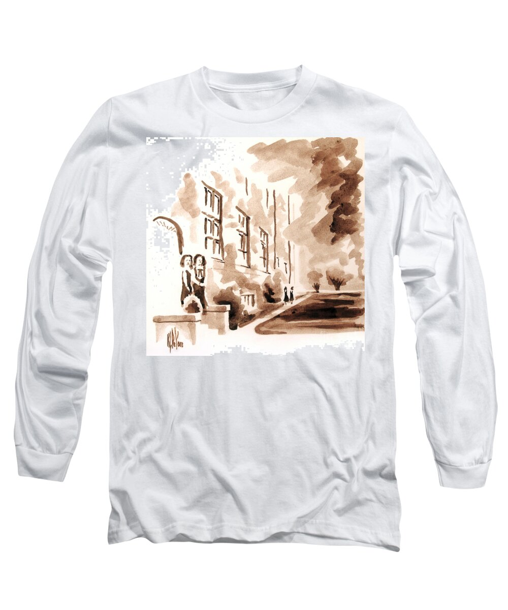 Water Color Long Sleeve T-Shirt featuring the painting School Days at Ursuline by Kip DeVore
