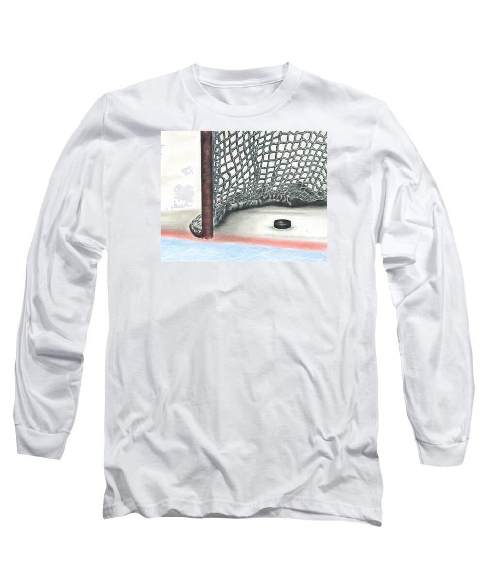 Hockey Long Sleeve T-Shirt featuring the drawing Score by Troy Levesque