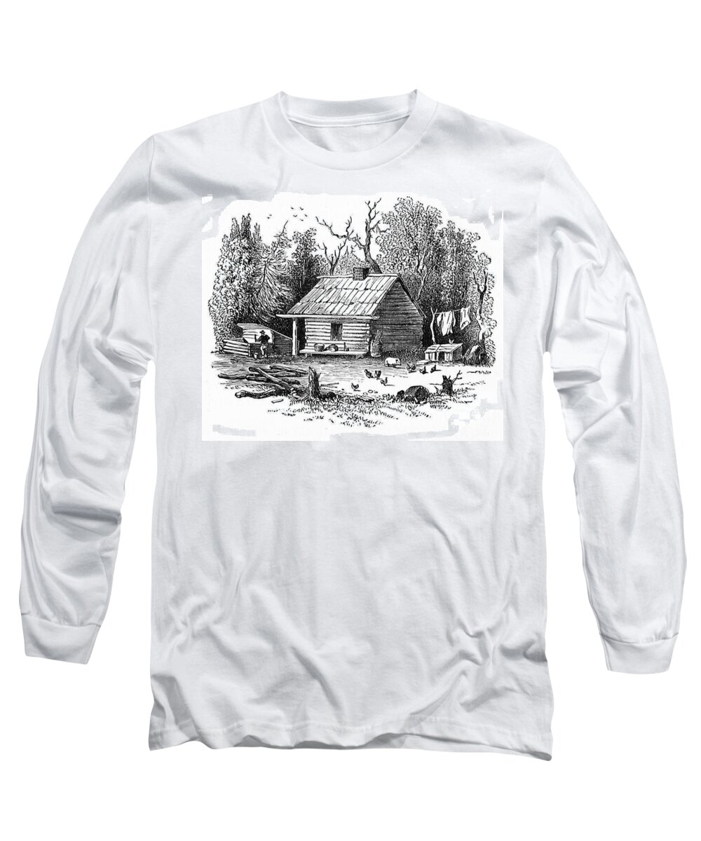 Canada Long Sleeve T-Shirt featuring the drawing Settler's Log Cabin - 1878 by Art MacKay