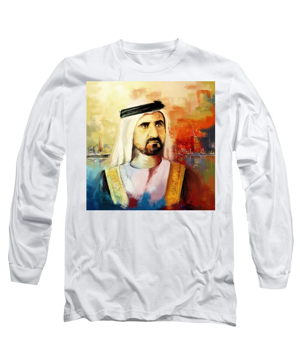 Sheik Mohammed Bin Rashid Al Maktoum Long Sleeve T-Shirt featuring the painting Sheikh Mohammed bin Rashid Al Maktoum by Corporate Art Task Force