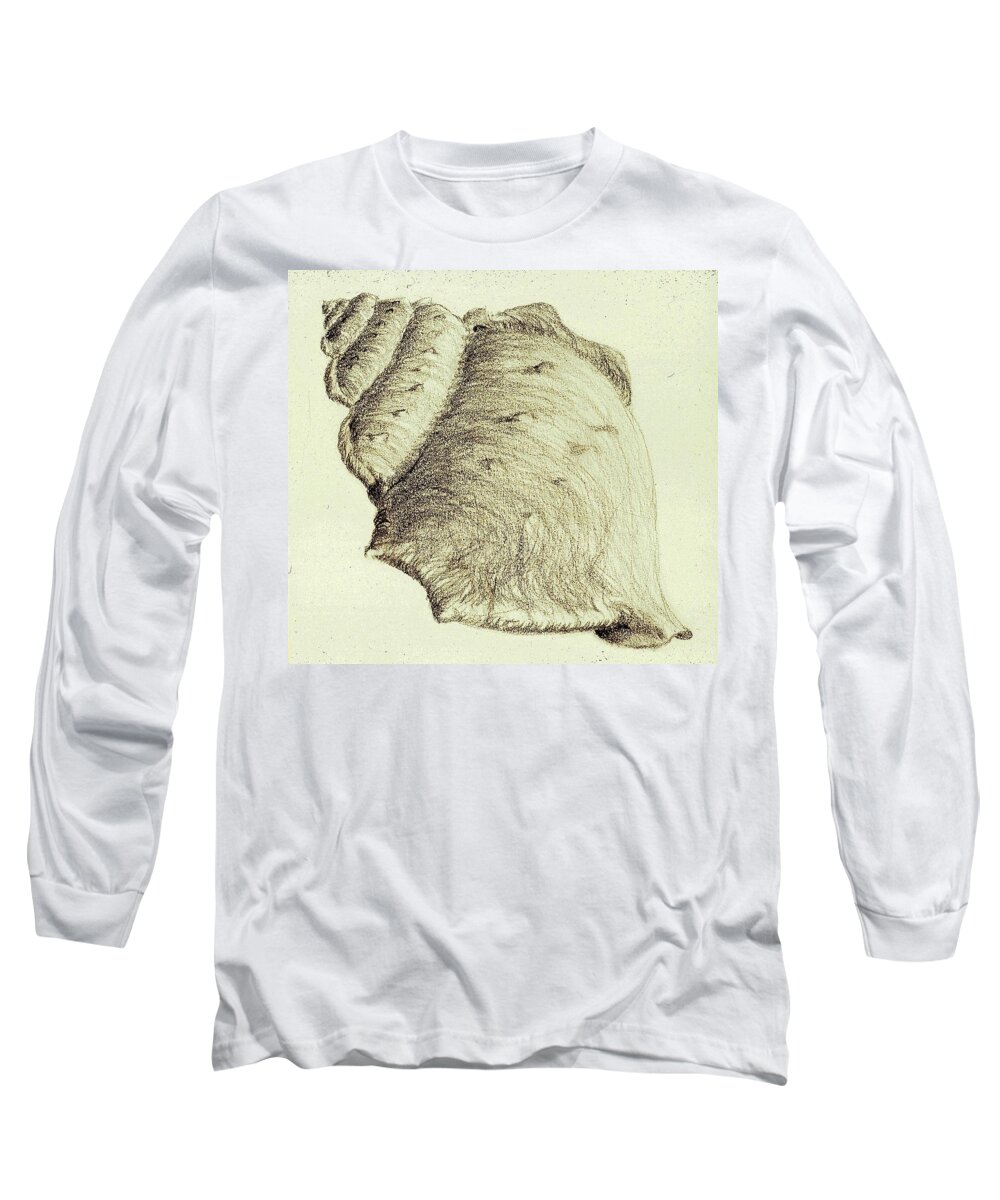 Pencil Long Sleeve T-Shirt featuring the drawing Shell by Karen Buford
