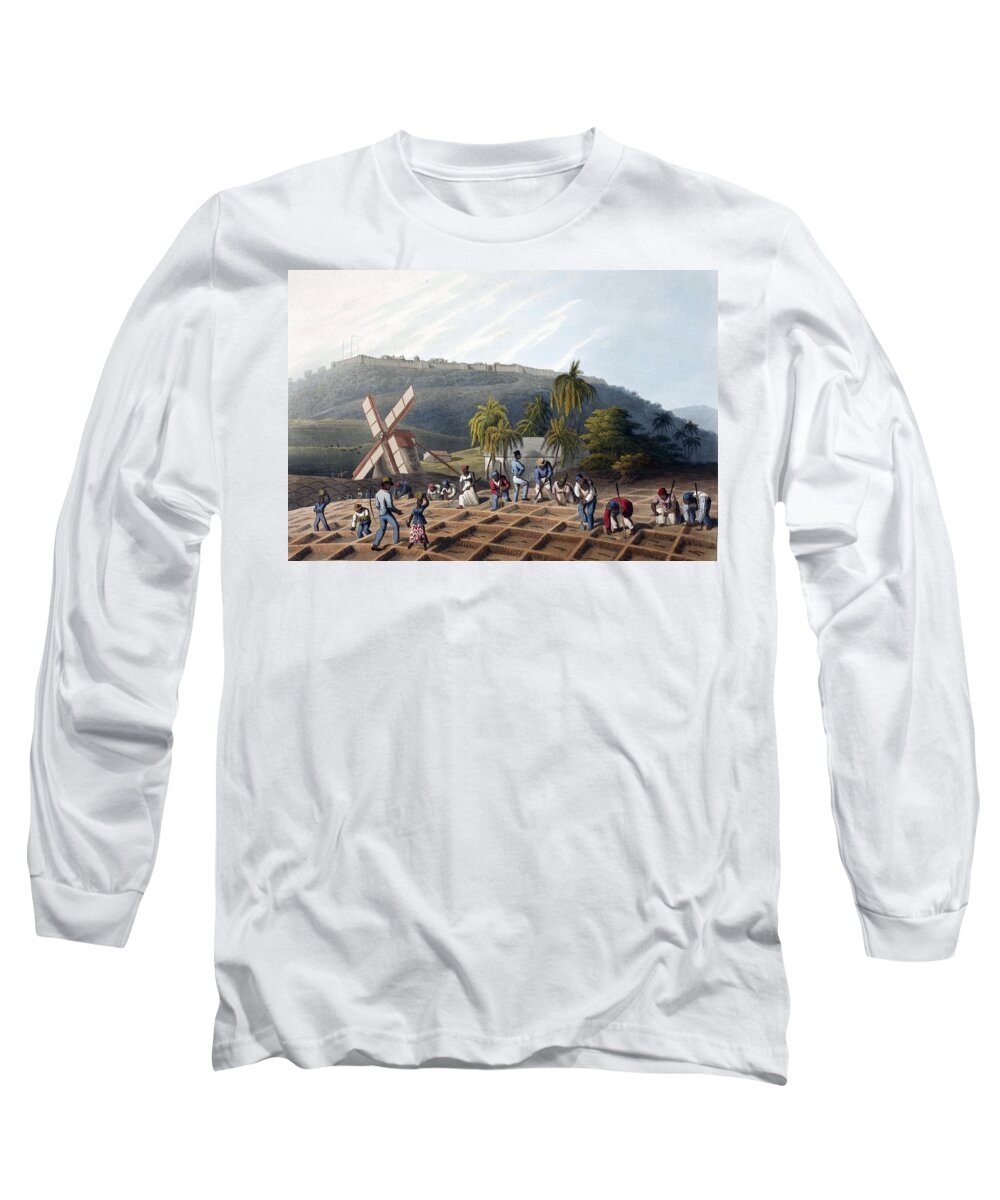 Slave Trade Long Sleeve T-Shirt featuring the photograph Slaves Planting Sugar Cane, 19th Century by British Library