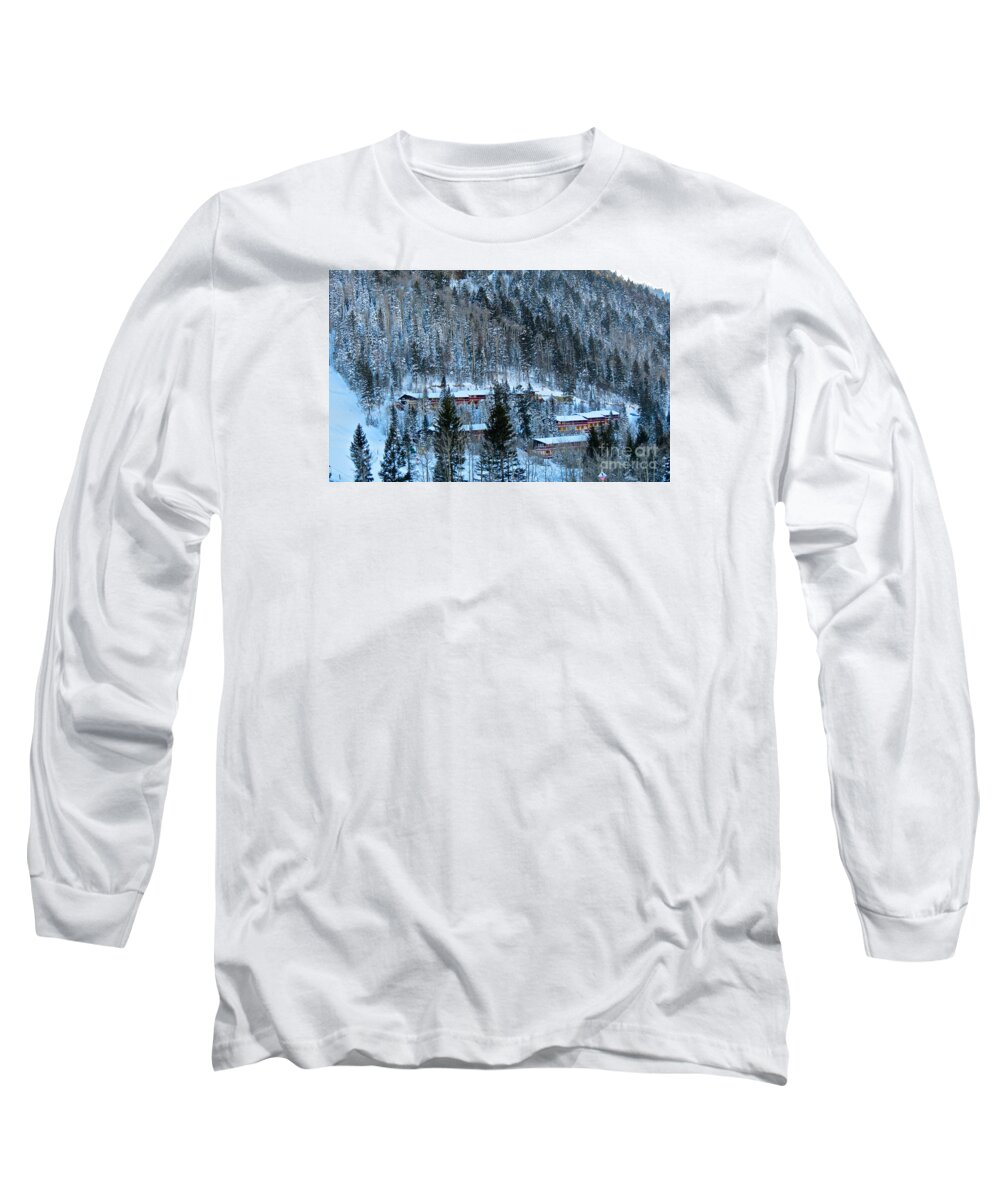 Taos Ski Valley Long Sleeve T-Shirt featuring the photograph Snow cabins by LeLa Becker