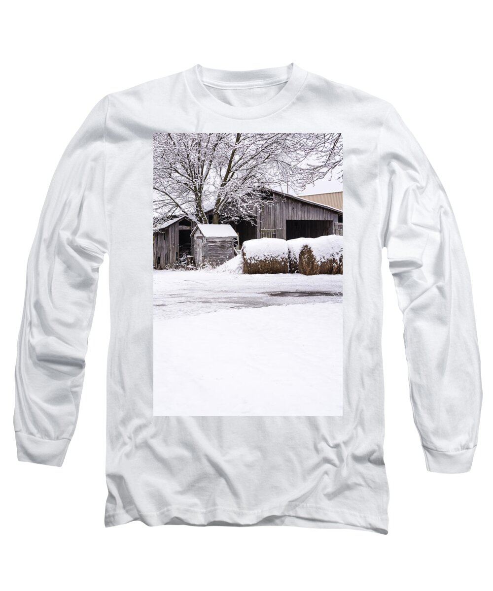 Farm Long Sleeve T-Shirt featuring the photograph Snow Covered Farm by Holden The Moment