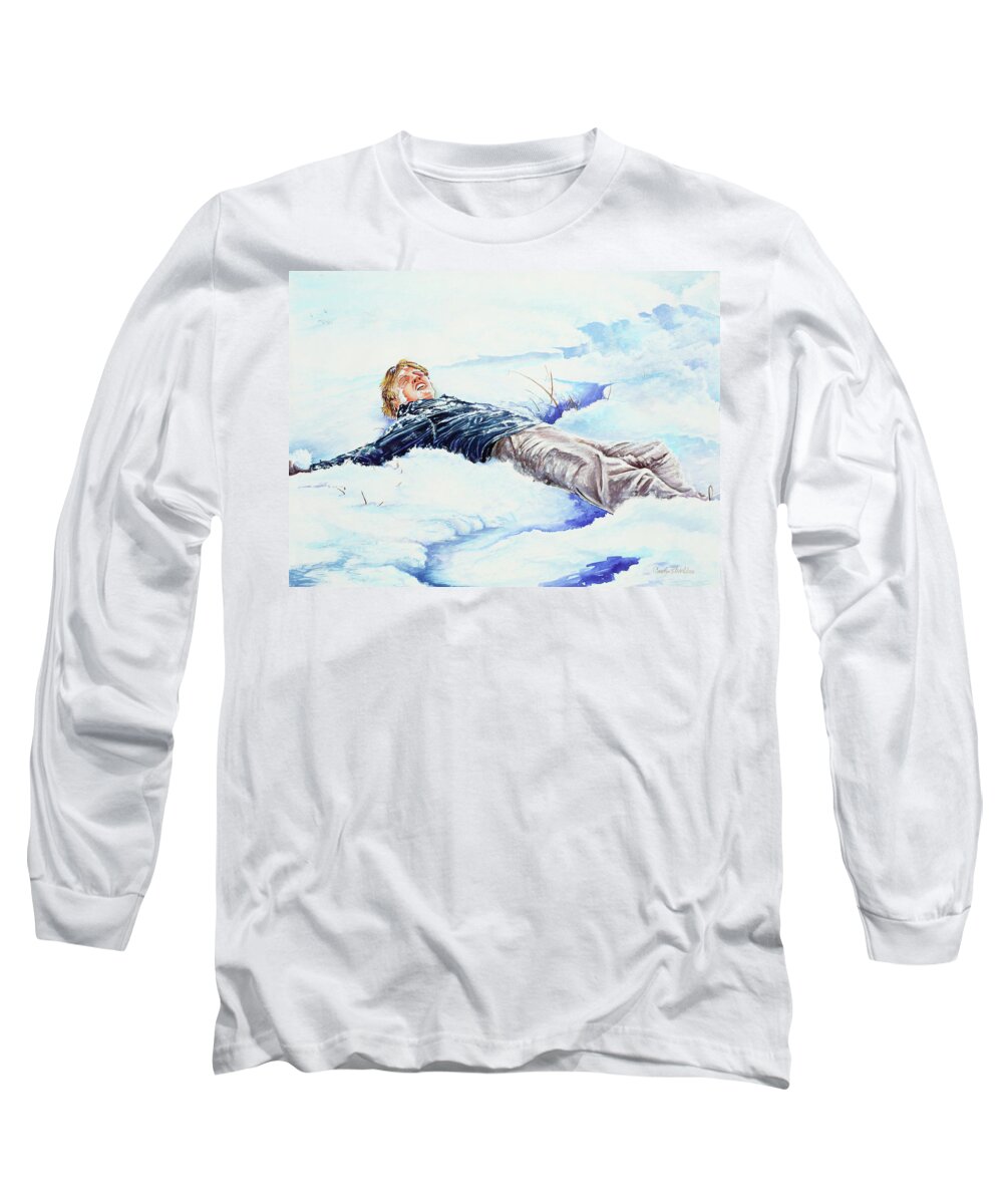 Snow Long Sleeve T-Shirt featuring the painting Snowball War by Carolyn Coffey Wallace