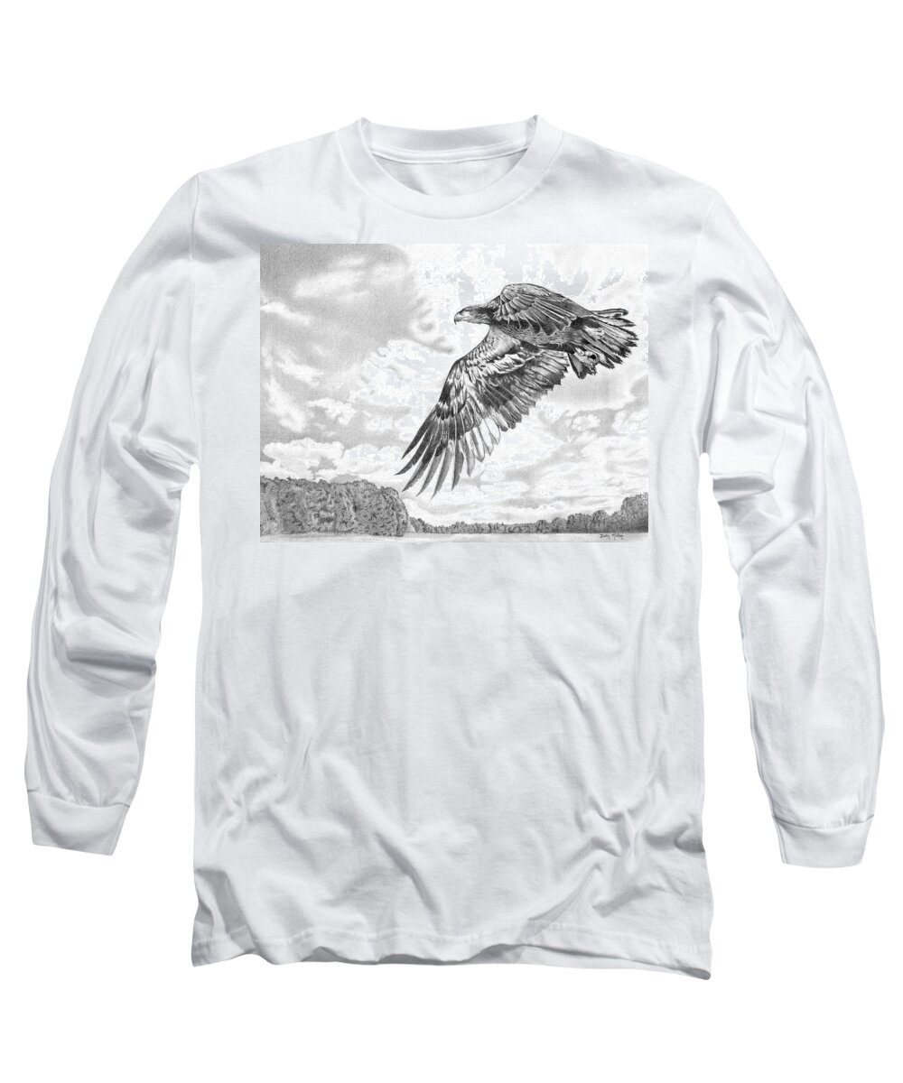 Art Long Sleeve T-Shirt featuring the drawing Soaring Eagle by Dustin Miller