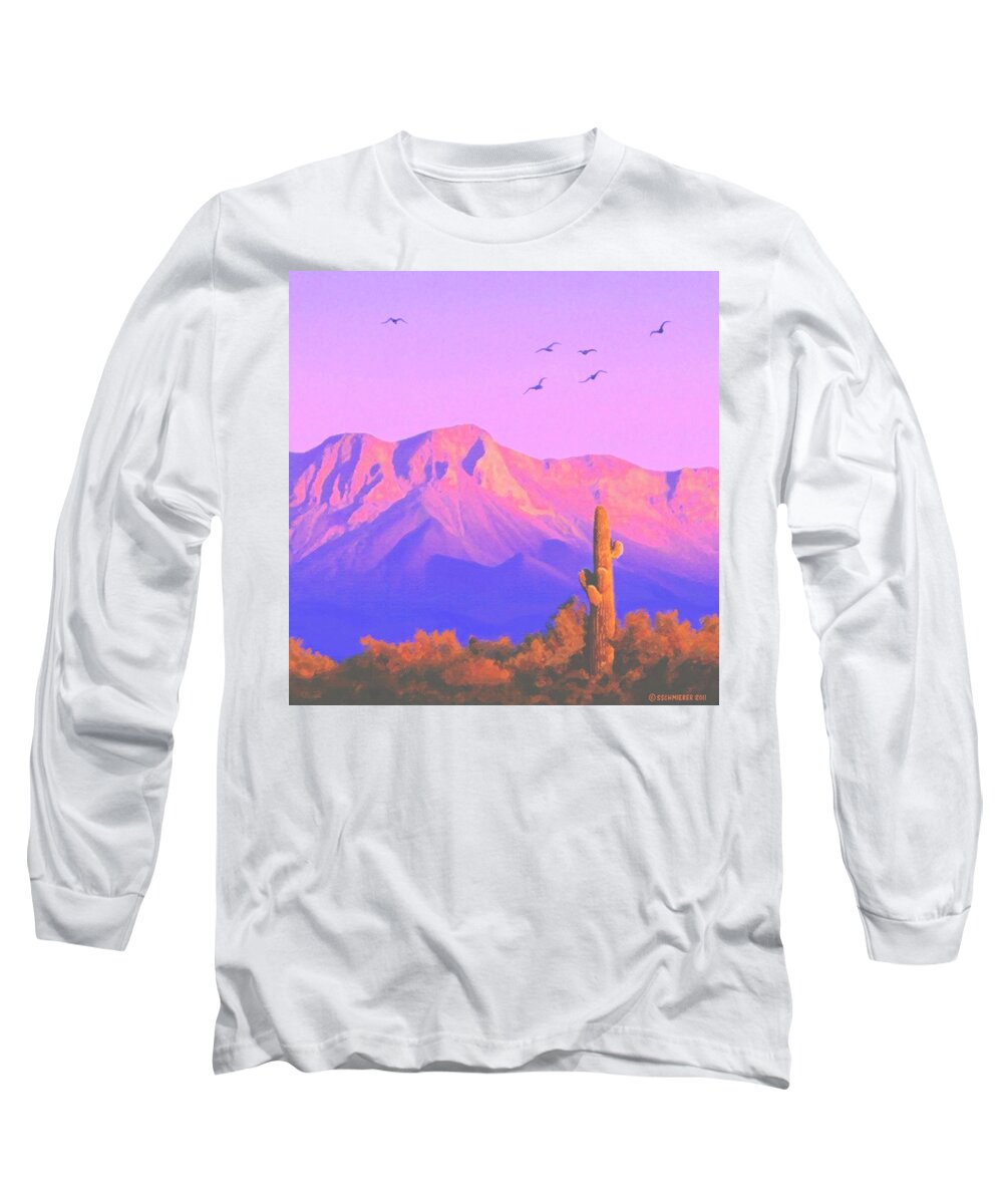 Landscape Long Sleeve T-Shirt featuring the painting Solitary Silent Sentinel by SophiaArt Gallery