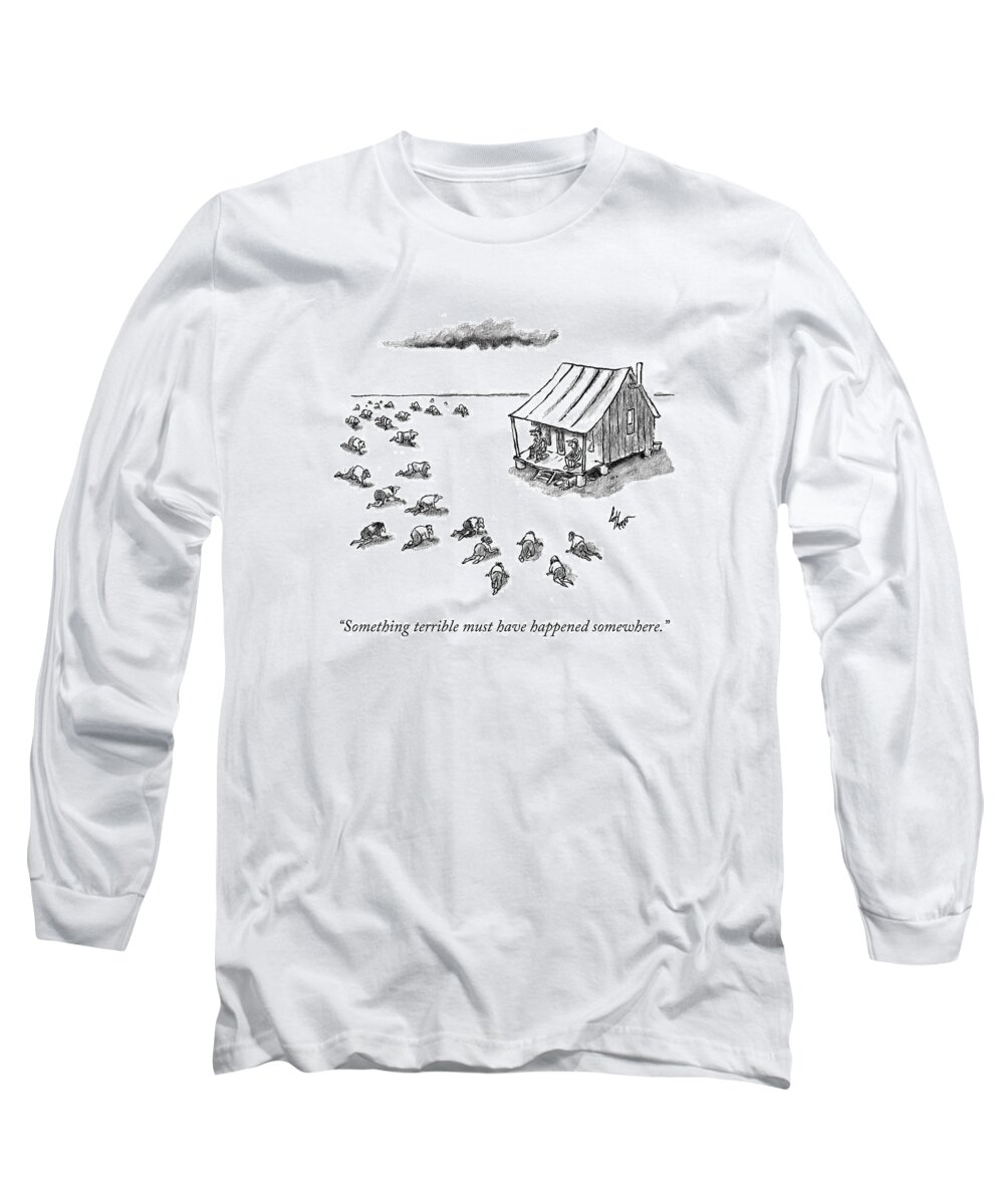 Desert Long Sleeve T-Shirt featuring the drawing Something Terrible Must Have Happened Somewhere by Frank Cotham