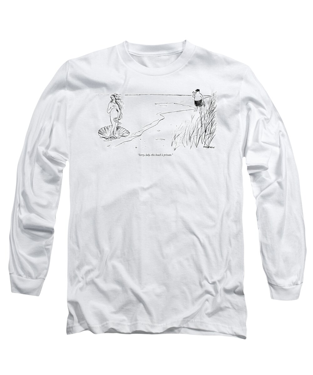 Seashore Long Sleeve T-Shirt featuring the drawing This Beach Is Private by James Stevenson
