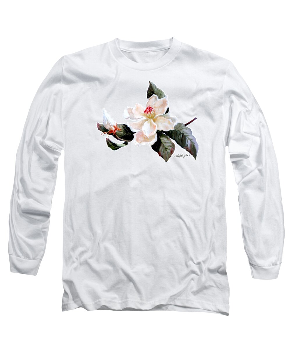 Southern Magnolia Long Sleeve T-Shirt featuring the painting Southern Magnolia by Maryann Boysen