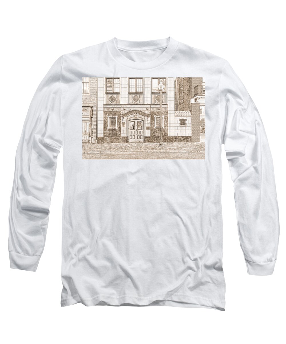 Elk Lodge Long Sleeve T-Shirt featuring the photograph St Charles Missouri Elks Club at 122 S. Main Sepia Line DSC00908 by Greg Kluempers