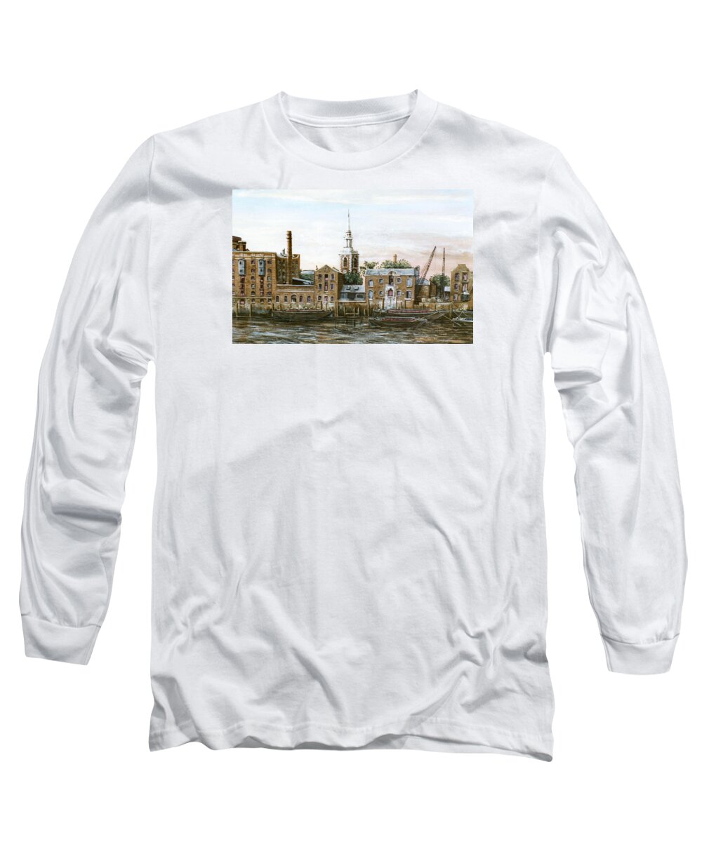 St Matys Church Long Sleeve T-Shirt featuring the painting St Marys Church Rotherhithe London by Mackenzie Moulton