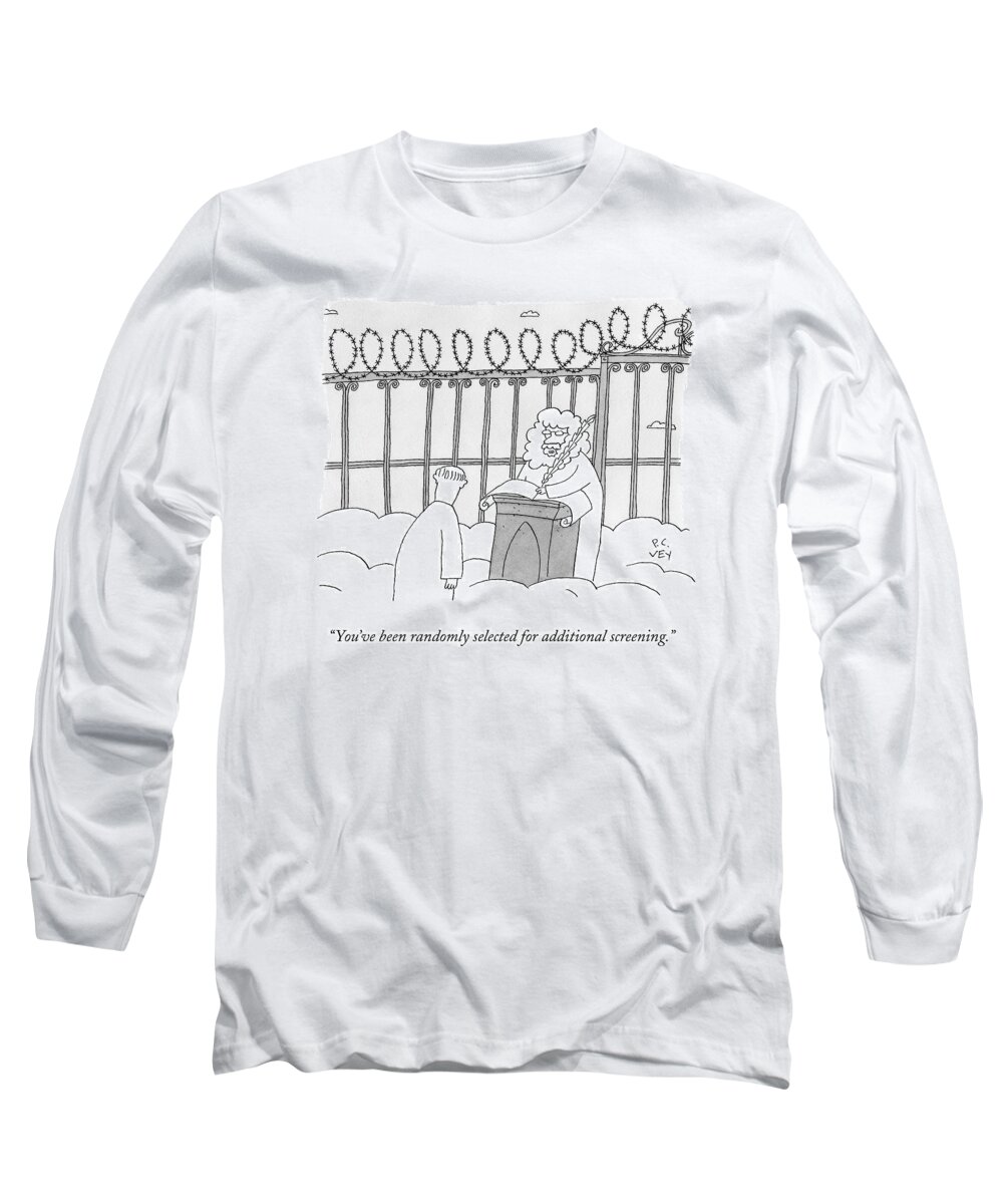 Cctk Heaven Long Sleeve T-Shirt featuring the drawing St. Peter Stands At Heaven's Gates by Peter C. Vey