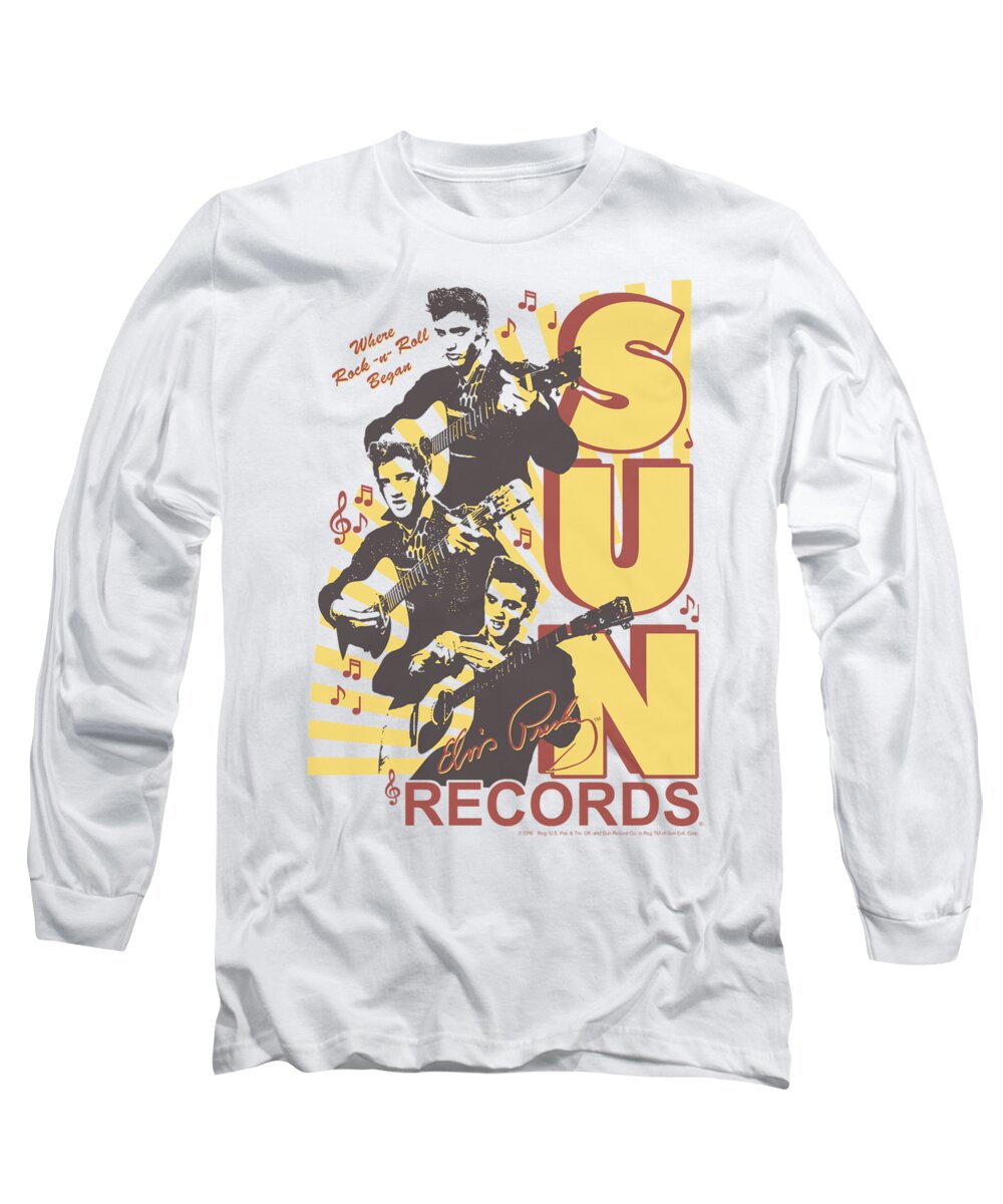 Sun Record Company Long Sleeve T-Shirt featuring the digital art Sun - Tri Elvis by Brand A