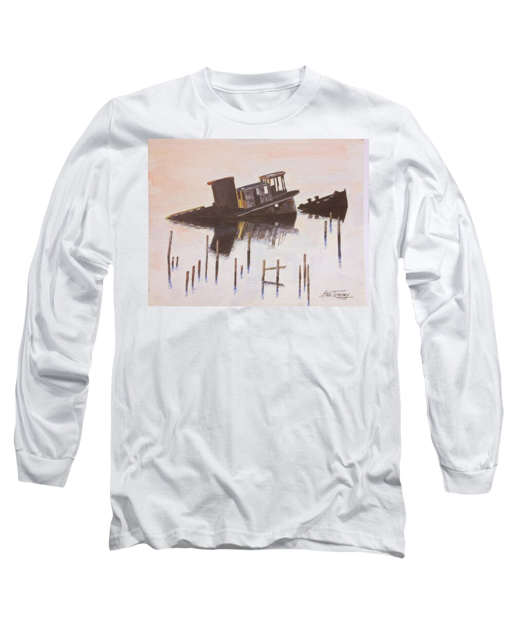 Nautical Long Sleeve T-Shirt featuring the painting Sunken Boat by Stan Tenney