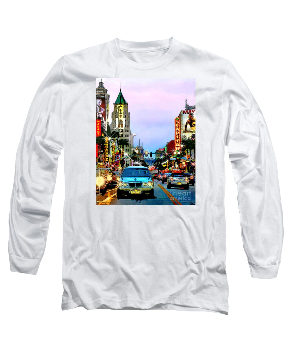 T-shirt Design Long Sleeve T-Shirt featuring the digital art Sunset on Hollywood Blvd by Jennie Breeze