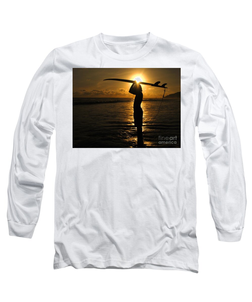 Athlete Long Sleeve T-Shirt featuring the photograph Sunset Surfer Corcovado Costa Rica by Bob Christopher