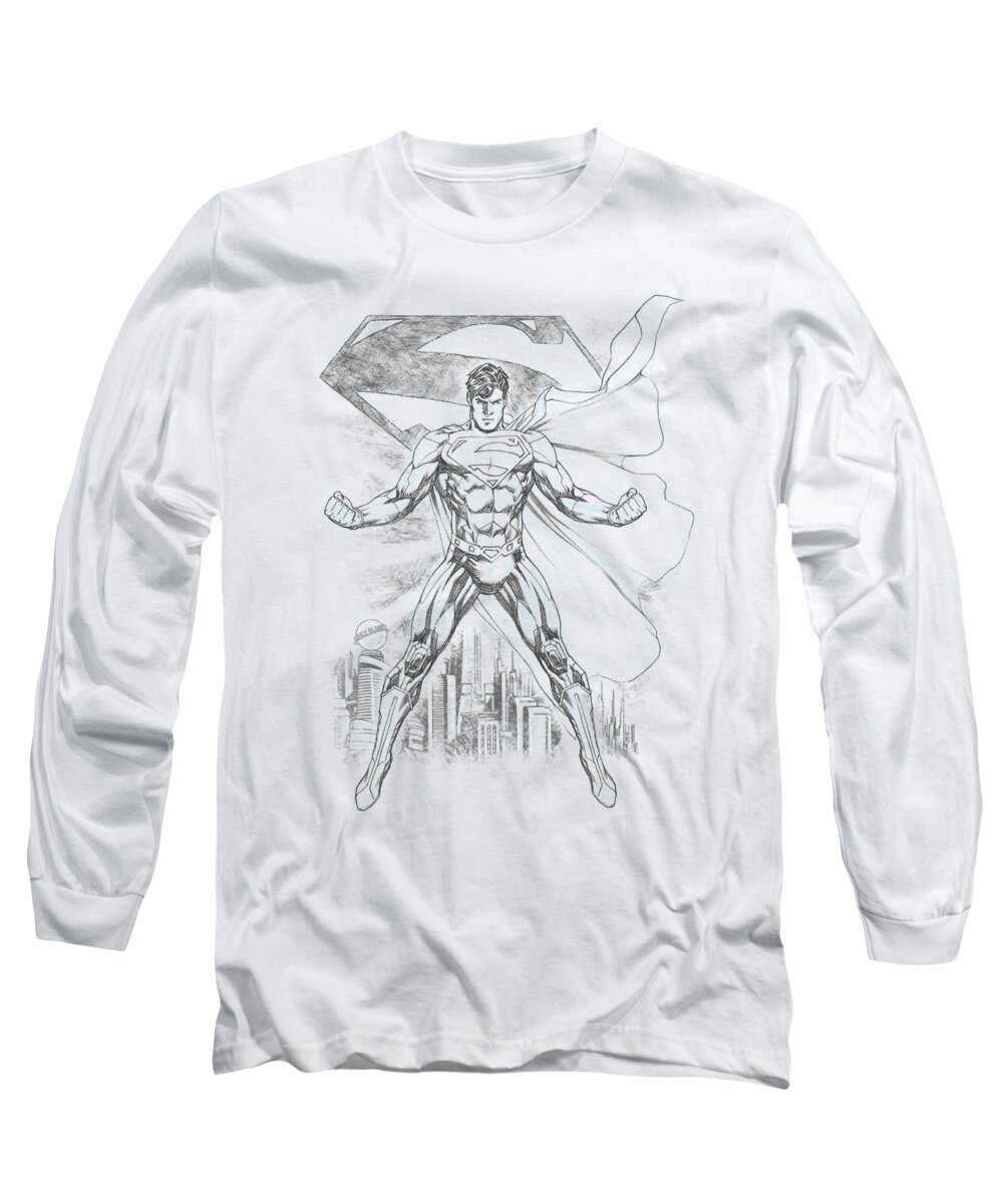 Superman Long Sleeve T-Shirt featuring the digital art Superman - Super Sketch by Brand A