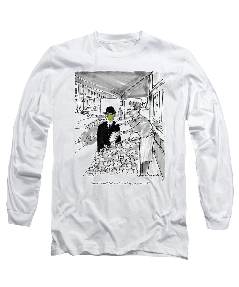 Apples Long Sleeve T-Shirt featuring the drawing Sure I Can't Pop That In A Bag by Michael Crawford