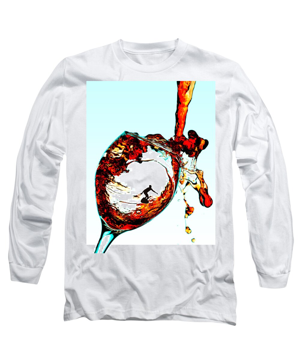 Glass Long Sleeve T-Shirt featuring the photograph Surfing in a cup of wine little people on food by Paul Ge
