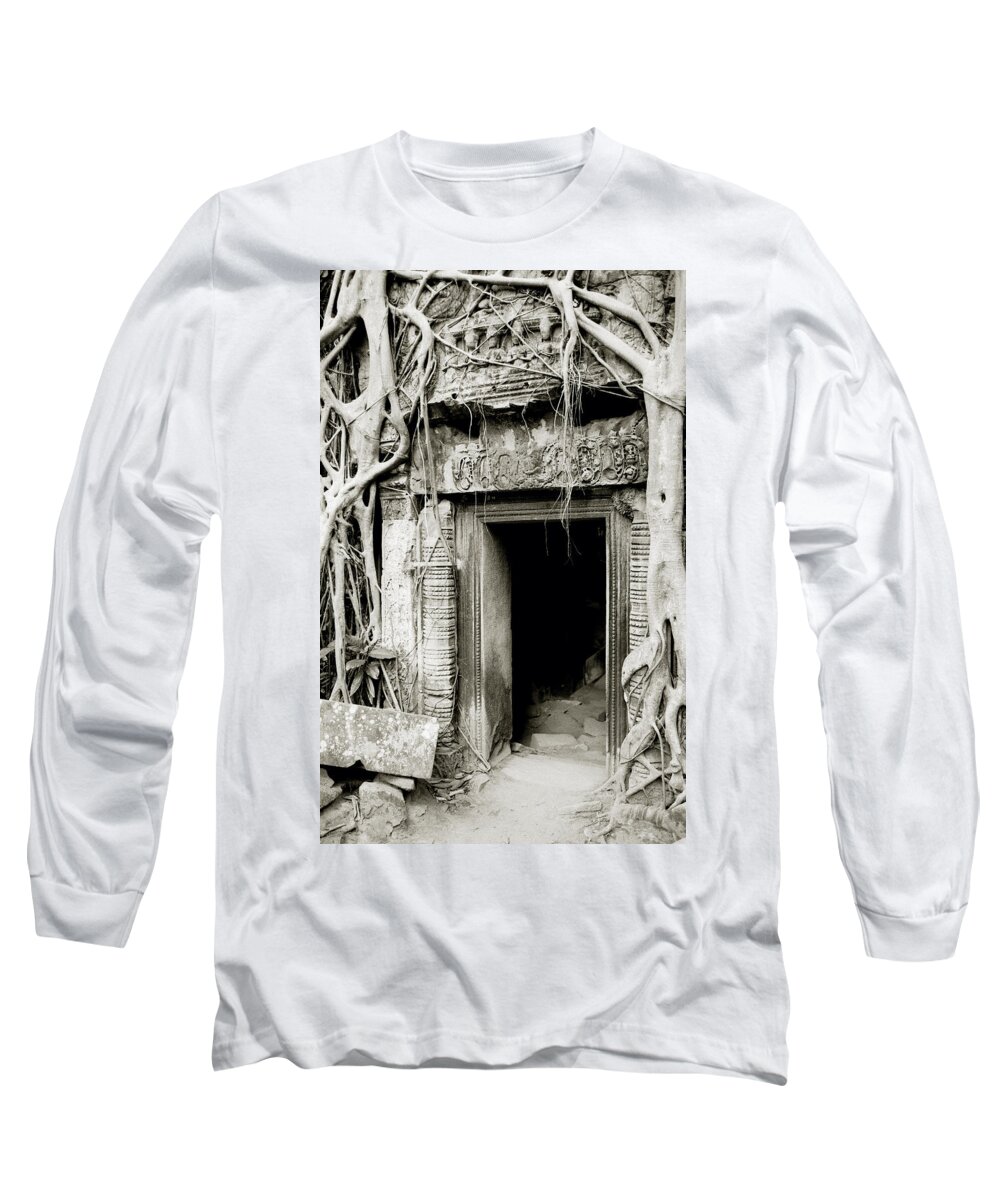 Ancient Long Sleeve T-Shirt featuring the photograph Ta Prohm Doorway by Shaun Higson