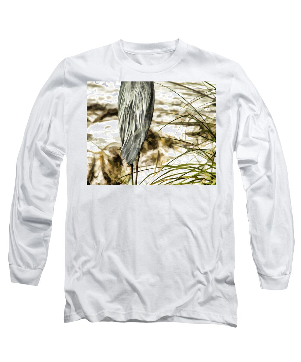 Great Blue Heron Long Sleeve T-Shirt featuring the photograph Tail Feathers by Jerry Nettik