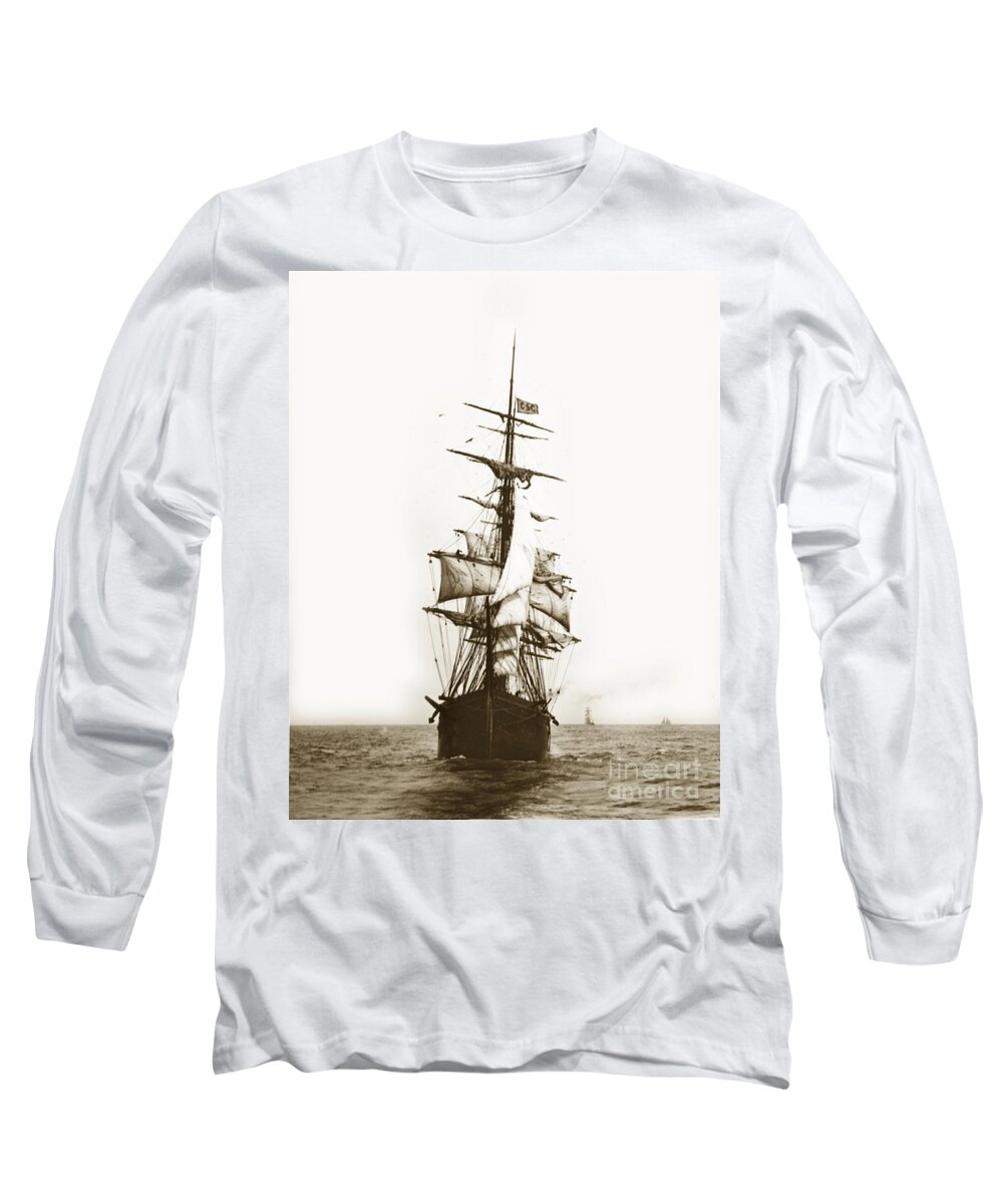 Tall Ships Around Long Sleeve T-Shirt featuring the photograph Tall Ship Sailing out of San Francisco California circa 1900 by Monterey County Historical Society