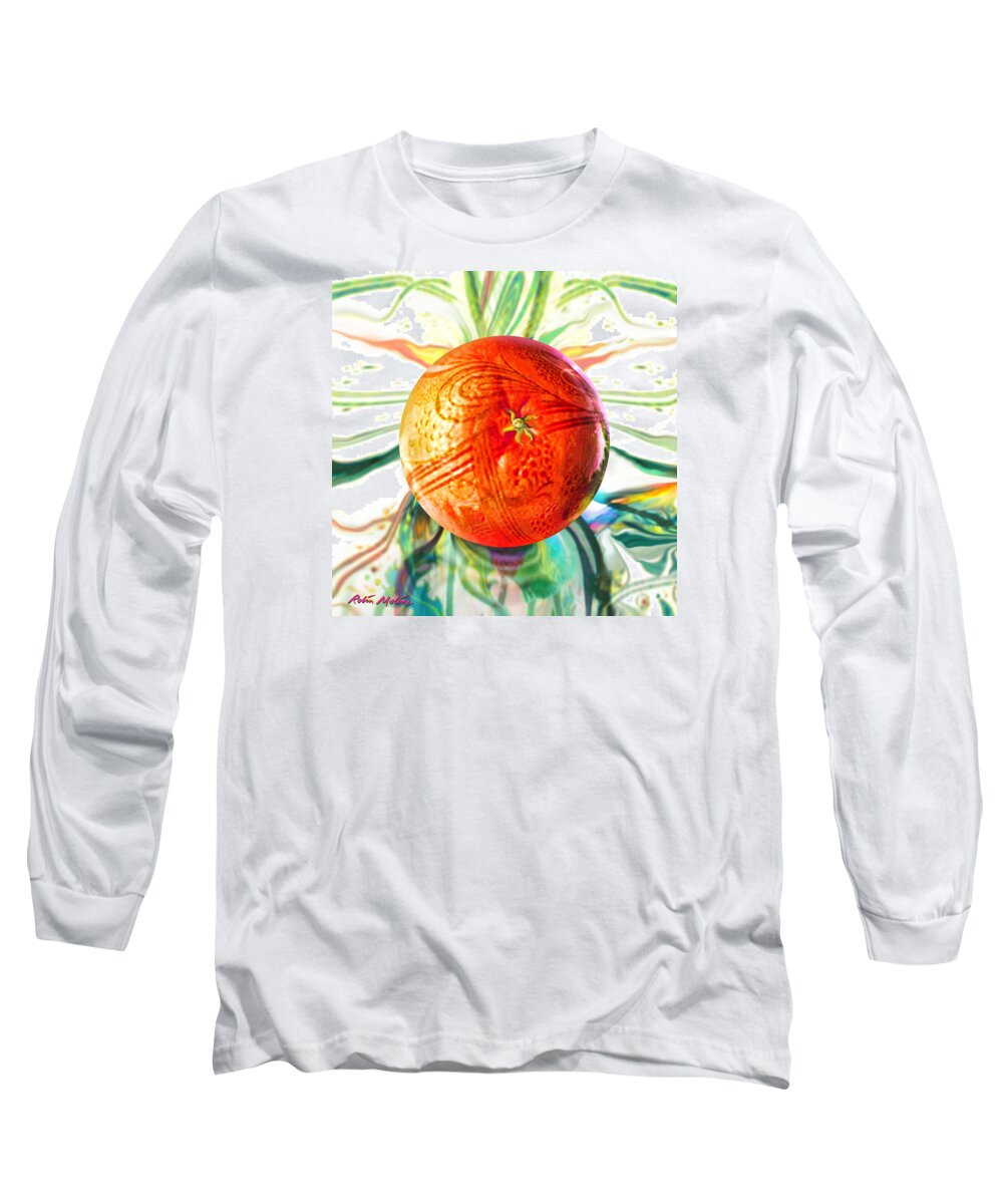 Tangerine Long Sleeve T-Shirt featuring the painting Tangerine Orb Nouveau by Robin Moline