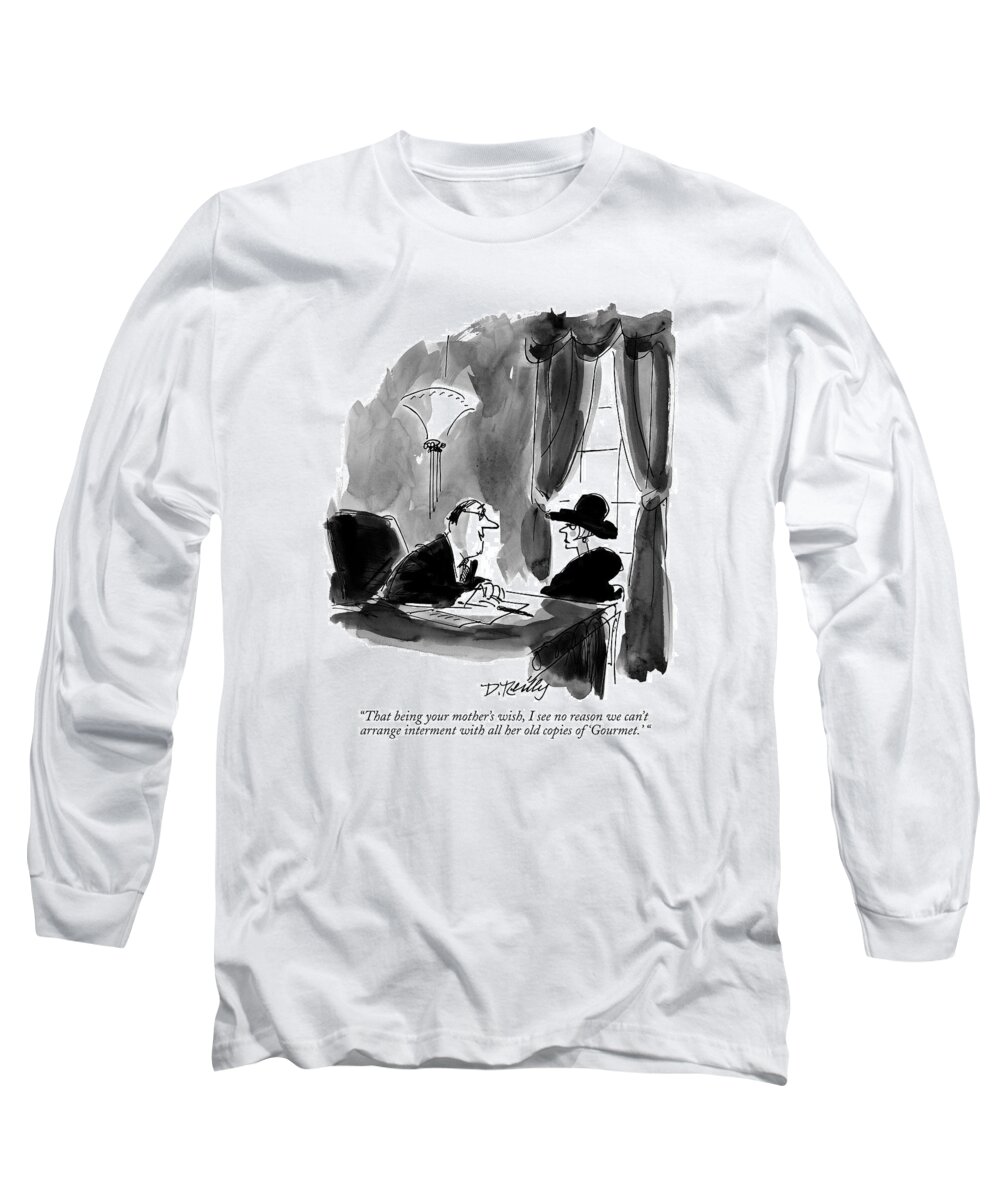 Media Long Sleeve T-Shirt featuring the drawing That Being Your Mother's Wish by Donald Reilly