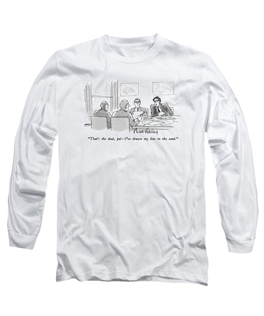 Business Long Sleeve T-Shirt featuring the drawing That's The Deal by Mort Gerberg