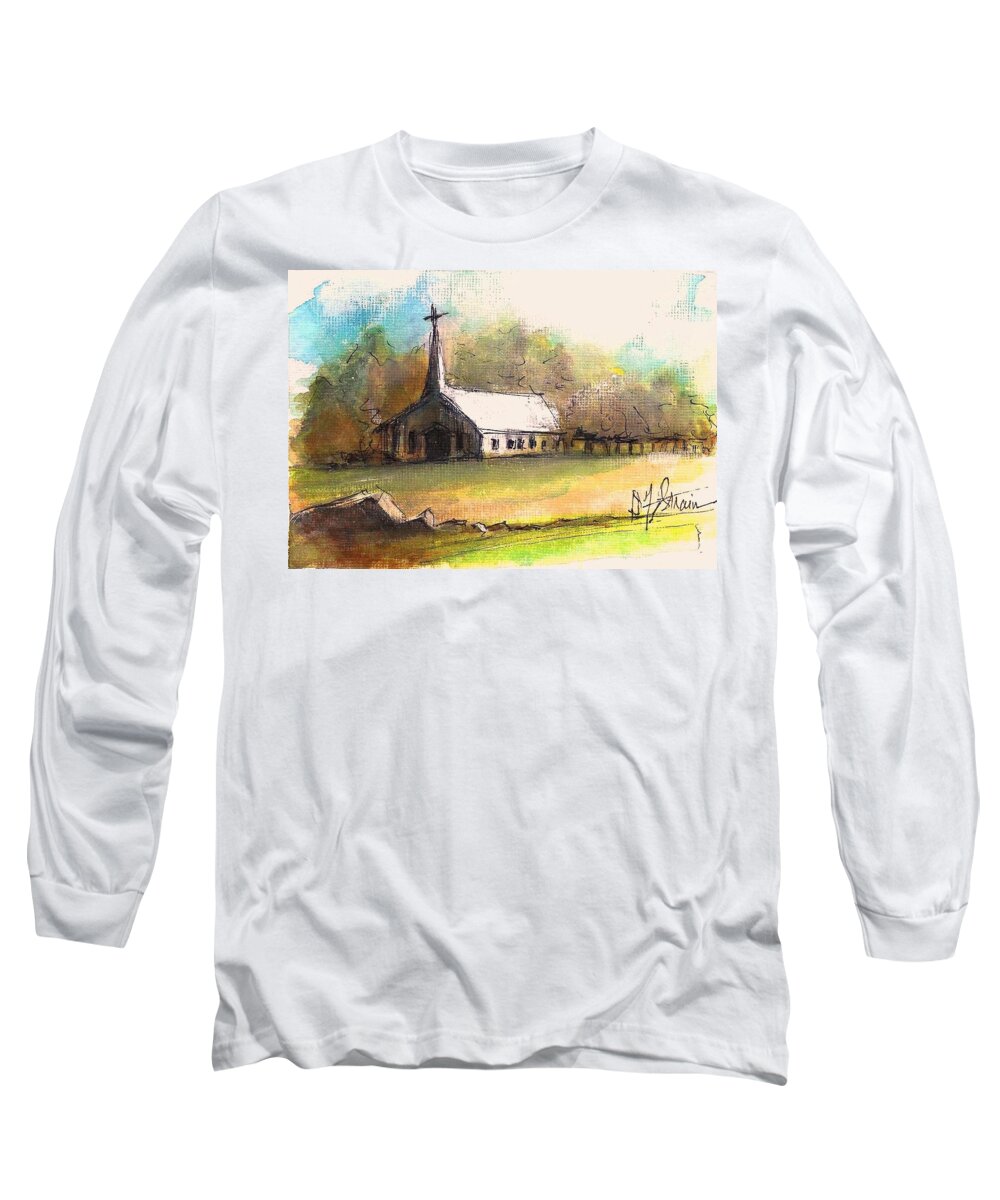 Prairie Long Sleeve T-Shirt featuring the painting The Church by Diane Strain