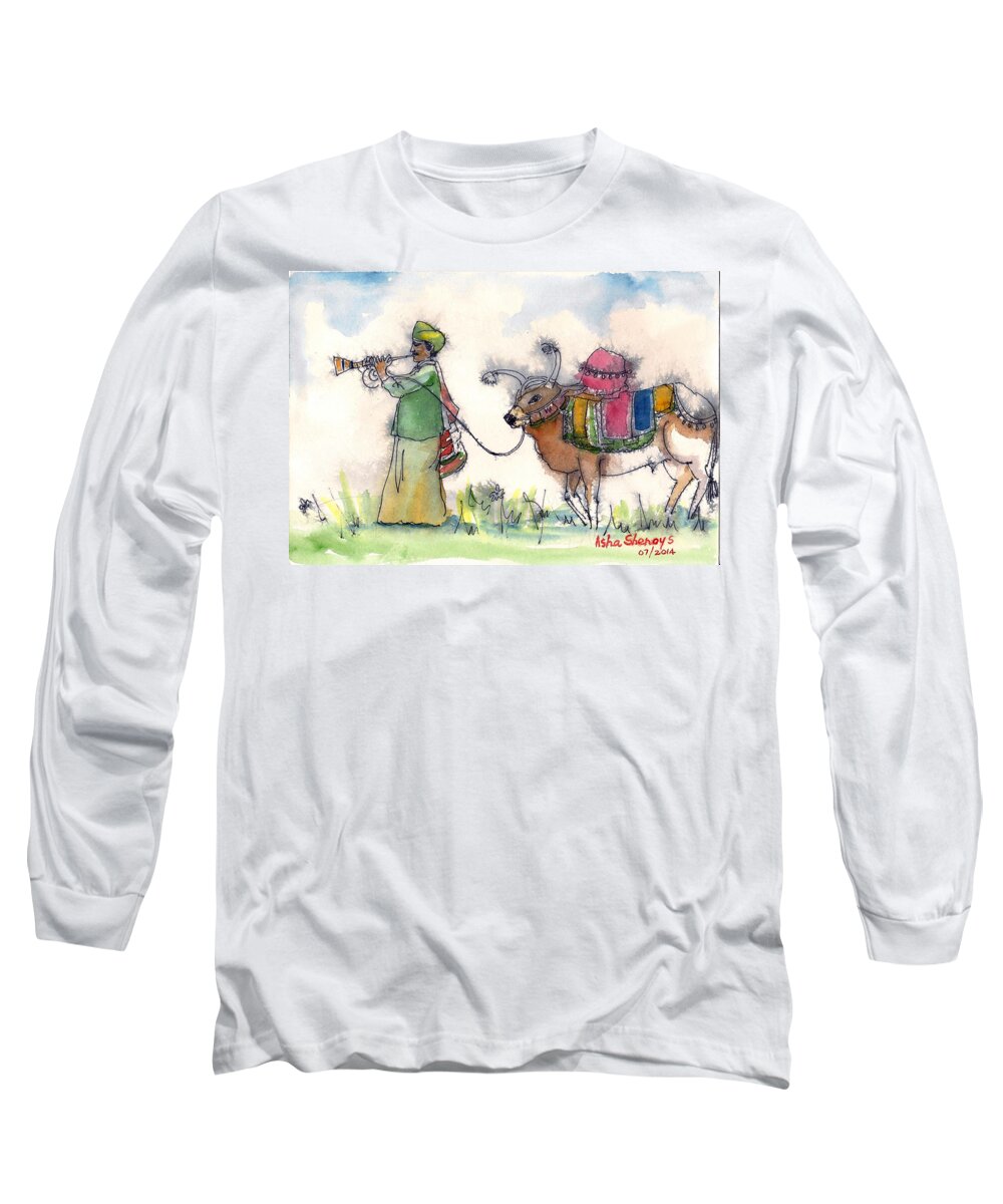 Fortune Teller Long Sleeve T-Shirt featuring the painting The fortune teller by Asha Sudhaker Shenoy